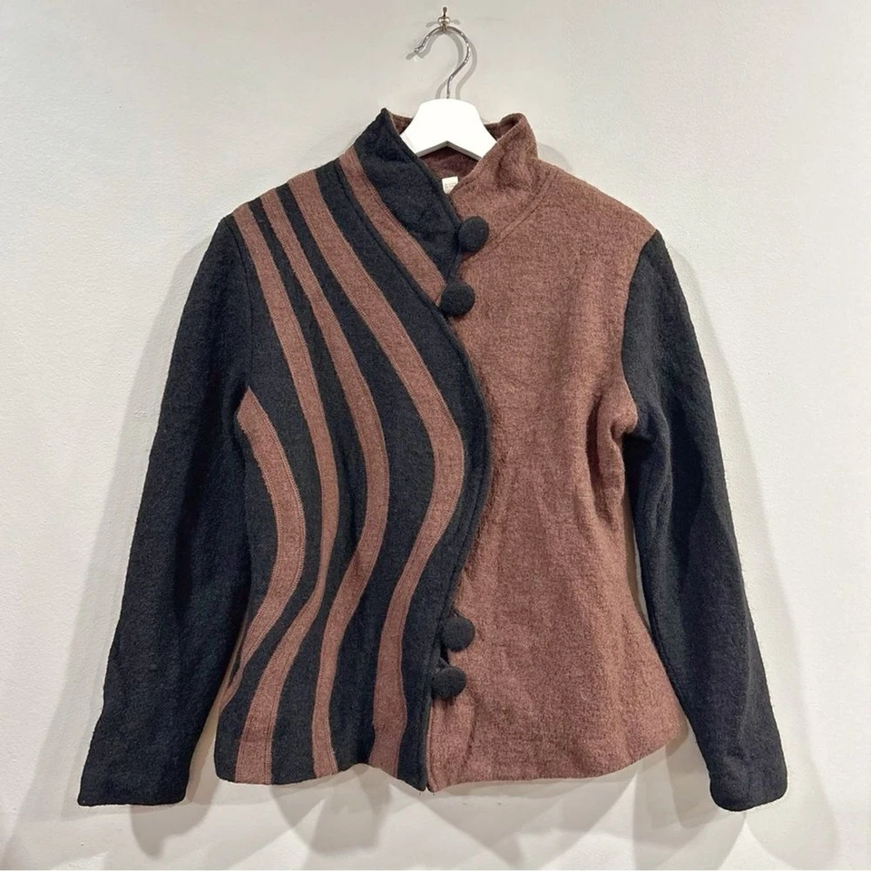 Carson 100% Wool Coat Jacket Brown Black Stripe M Medium Warm Lined - Image 1 of 4