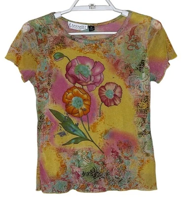 Винтажный желтый цветной чистый сетки цветок пейсли графический Baby футболка Y2K фея M - Изображение 1 из 4