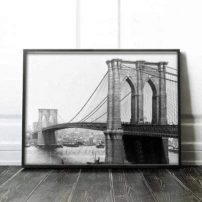 Impresión de póster de arte de pared en blanco y negro del puente de Brooklyn de principios de 1900 de la ciudad de Nueva York Foto 1 de 4