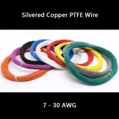 Silvered Copper PTFE Wire 7-30 AWG Single Core Multi-strand Cable 200℃ HIGH TEMP - Image 1 of 4