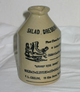 Vintage Stoneware Salad Dressing Jug England Children's Shoes Advertising - Picture 1 of 5