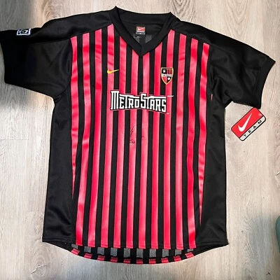 VTG NIKE MetroStars 2001 SIGNED Ed Gaven Home Soccer Jersey XL Blokecore Ladcore - Image 1 of 4