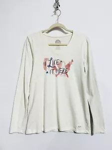 Life is Good Damen Medium I Like It Here USA Grafik Top Langarm Baumwolle - Bild 1 von 6