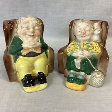 Keel Street Pottery Grandma and Grandad Book Ends Hand painted ( 14D) MO#8801
