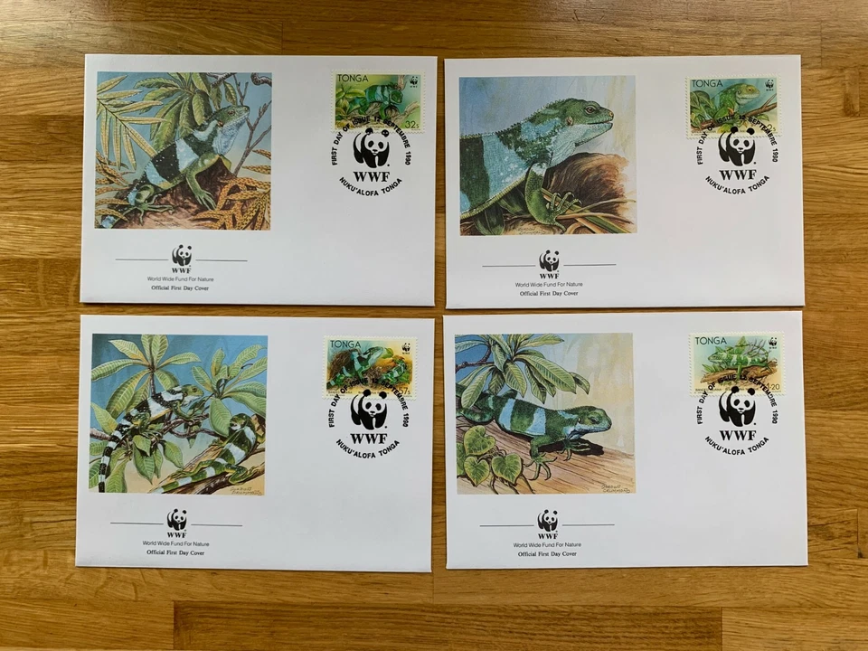 TONGA 1990 FDC x 4 WWF REPTILES IGUANA - Image 1 of 1