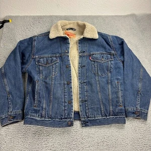 Levis Mens Blue Denim Trucker Jacket Sherpa Lined Button Up Size M - Picture 1 of 6