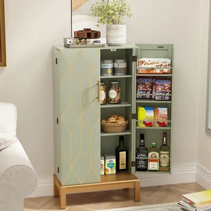 Kitchen Pantry Cabinet with Gold Trim with Doors and Adjustable Shelves Green - Picture 1 of 9