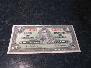 1937 - Canada $1 bank note - Canadian one dollar bill - JL2442669 - Picture 1 of 2