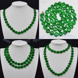 Natural 15mm Green Jade Gemstone Heart Shaped Beads Necklaces 14-55'' - Picture 1 of 17