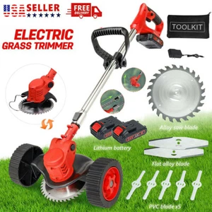 Cordless Electric Weed Lawn Edger Grass Eaters String Trimmer Cutter+2 Batteries - Picture 1 of 20