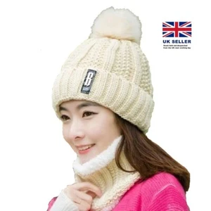 Beanie e sciarpa lavorati a maglia set 2 pz per donna cappello beige e scaldacollo - Foto 1 di 8