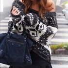 Free People Fair Isle Black and White Crop Chunky Knit Alpaca Sweater - SMALL 