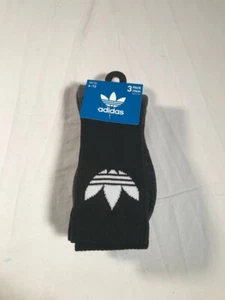Adidas Trefoil 3-Pack Crew Socks Originals Men's 6-12 Size Black White Logo - Picture 1 of 4