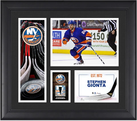 Stephen Gionta NY Islanders Framed 15x17 Collage w/a Piece of GU Puck Cover
