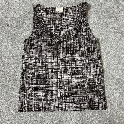 Блузка женская Kate Spade New York 6 черная белая с оборками деловая шелковая смесь - Изображение 1 из 4