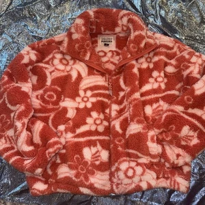 American Eagle Zip-Up Seriously Huggable Sherpa Jacket Women’s M Pink Flowers - Bild 1 von 20