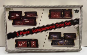 Vintage 3 Piece Lacquerware Tray Set Roy Household New In Box - Picture 1 of 6