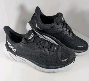 Hoka One Mens Clifton 8 Running Shoes Black Size 10.5M Sneaker Comfort Good - Picture 1 of 8