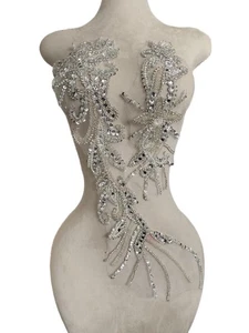 Pure Handmade Beaded Crystal Patches Bodice Lace DIY Applique Patches Accesso... - Bild 1 von 7