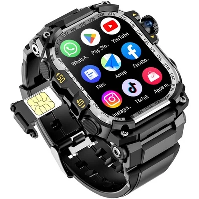 4G SIM Card Android Smartwatch with GPS & WiFi, Military Outdoor Watch for Me... - Image 1 of 4