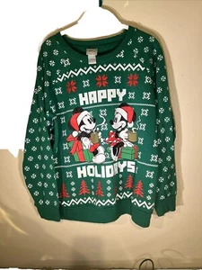 Disney Mickey Minnie Mouse Christmas Sweatshirt Snowflakes JRs Size Large 11 13 - Picture 1 of 7