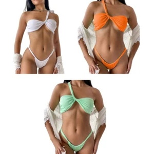 Women s Shoulder Set Two Pieces Swimsuits Low Waisted Bathing Suits - Picture 1 of 17