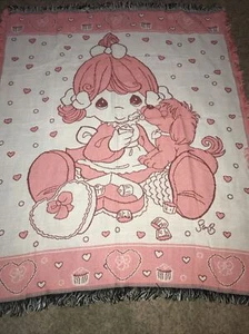 NEW Precious Moments Woven Tapestry Blanket Puppy Girl 54X45 - Picture 1 of 2