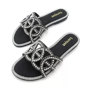Lumyet sandali donna cristallo strass impreziositi slide ciabatte spiaggia piatte - Foto 1 di 16