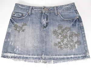 R4R Rave Jean Skirt Size 7 Floral Embroidered Distressed Stonewash - Picture 1 of 10