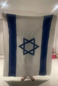 SUPER RARE OLD HUGE SEWN ISRAEL FLAG JUDAICA STAR DAVID 100% COTTON 200CM X 155C - Picture 1 of 19
