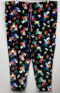 Joyspun Women 3X 22W 24W Fleece Pajama Bottoms Jogger Drawstring Puzzle Print - Picture 1 of 6