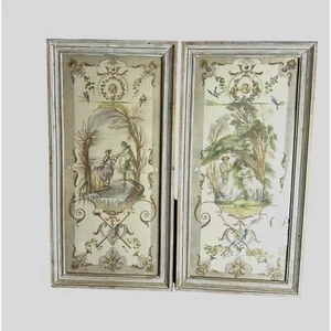 Vintage 19th Pair of Century Autumn & Spring Hand Colored Lithographs Couples in - Picture 1 of 9