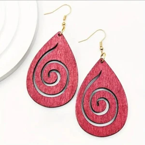 Water Drop Hollow Snail Wooden Fashion Earrings - Picture 1 of 12