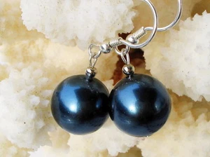 Earrings Made of Pearls 925er Silver Hook Earrings Blue - Picture 1 of 1