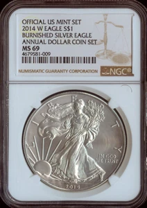 2014-W Silver Eagle Burnished NGC MS69 Annual Dollar Auction - Picture 1 of 2