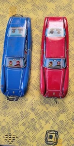 2 VTG Tin Litho Friction Toy Cars Pininfarina Ferrari Litho Red and Blue. - Picture 1 of 12