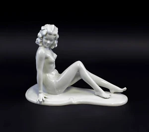 9942085-dds Porzellan Figur Badedame Frauenakt weiß Wagner&Apel 16x20cm - Picture 1 of 3