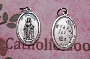 St. Saint Dymphna - Pray for Us - Italian Silver-Tone OX 1 inch Medal - Picture 1 of 3