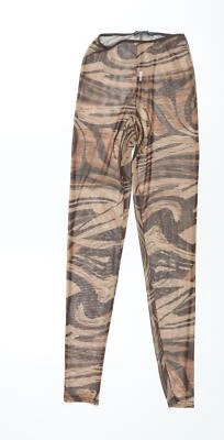 PRETTYLITTLETHING Womens Brown Geometric Polyester Cropped Leggings Size 6 L29 i - Image 1 of 4