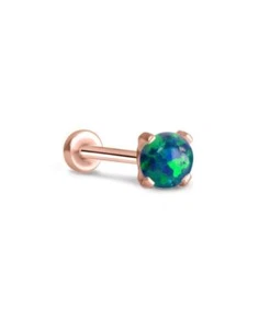 Threadless Labret Push Pin Nose Ring Rose Gold Steel Monroe 4mm Prong Opal - Picture 1 of 10