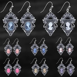 Wholesale Lot 10 Pair Victoria Pendant Lady Cameo Earrings Vintage Silver Plated - Picture 1 of 14