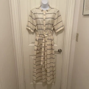 Pendleton Wool Shirt Long Dress Womens L Cream,Navy,Gray Button Up Short Sleeve - Picture 1 of 17