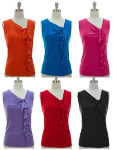 Blusa para mujer elástica de punto sin mangas con volantes - Imagen 1 de 8