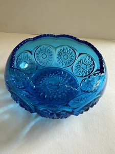 Vintage LE Smith Glass Bowl Heritage Hob Star Sawtooth Edge Colonial Blue - Picture 1 of 21