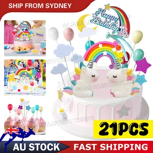 21pcs Unicorn Cake Topper Kit Cloud Rainbow Happy Birthday Banner Decorations - Picture 1 of 9