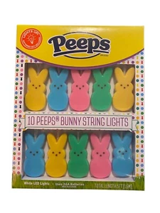 PEEPS Bunny String Lights 10 2" LED Multicolor Cute Easter Holiday Home Decor - Picture 1 of 2