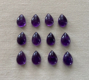 Vintage 12 Amethyst 9 x 6 mm Pear Teardrop Cabochon Gemstones Stones NOS