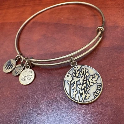 Alex and Ani Aunt Charm Bangle Bracelet Gold Tone American Flag Energy - Image 1 of 4