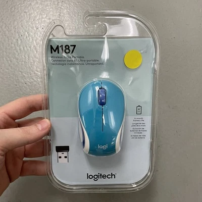 Logitech M187 Mini Wireless Optical Ultra Portable Mouse Light Blue SEALED - Image 1 of 4