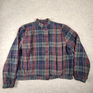 Chaqueta de bombardero hecha a mano de colección para mujer L lana tartán cuero botones plisados forrados - Imagen 1 de 13
